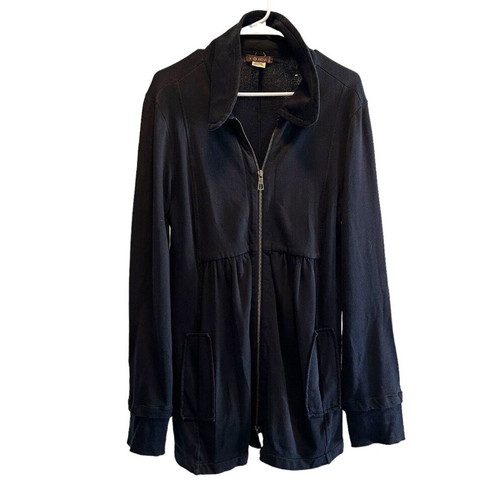 XCVI Black Tunic Jacket Longline Flowy Full Zip with Pockets Size Medium